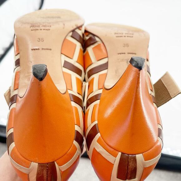 Vintage Retro Miu Miu Orange Tan Brown Woven Pointed Toe Mary Jane Pump IT 36 - Picture 11 of 11